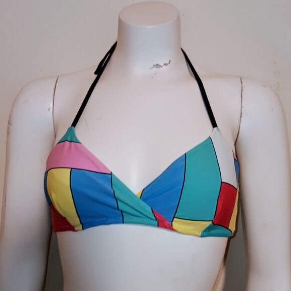 Aerie Geometric Crossover Triangle Bikini Top-Medium-Halter Adjustable Strap - Picture 1 of 8